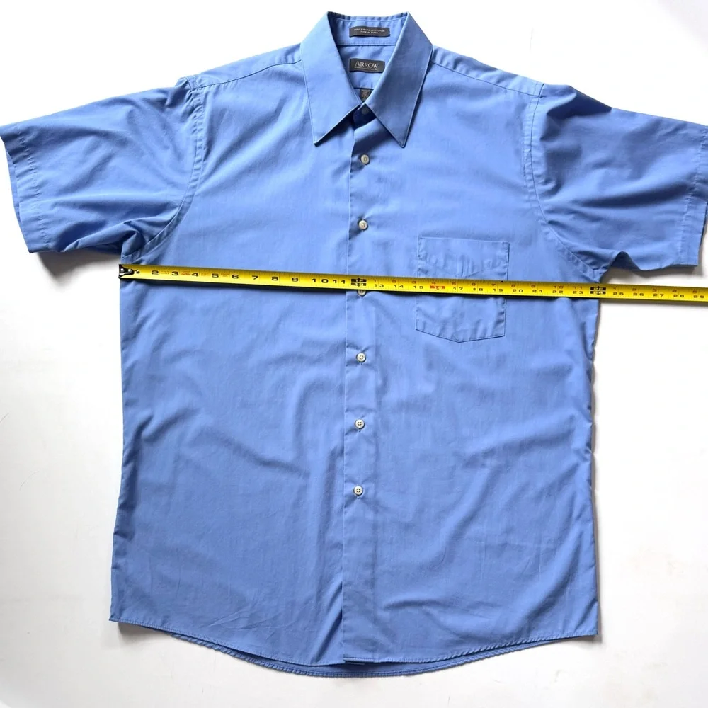 Arrow Wrinkle Free Half Sleeve Blue Men's Shirt Size 16-16 1/2 Large - Picture 6 of 11